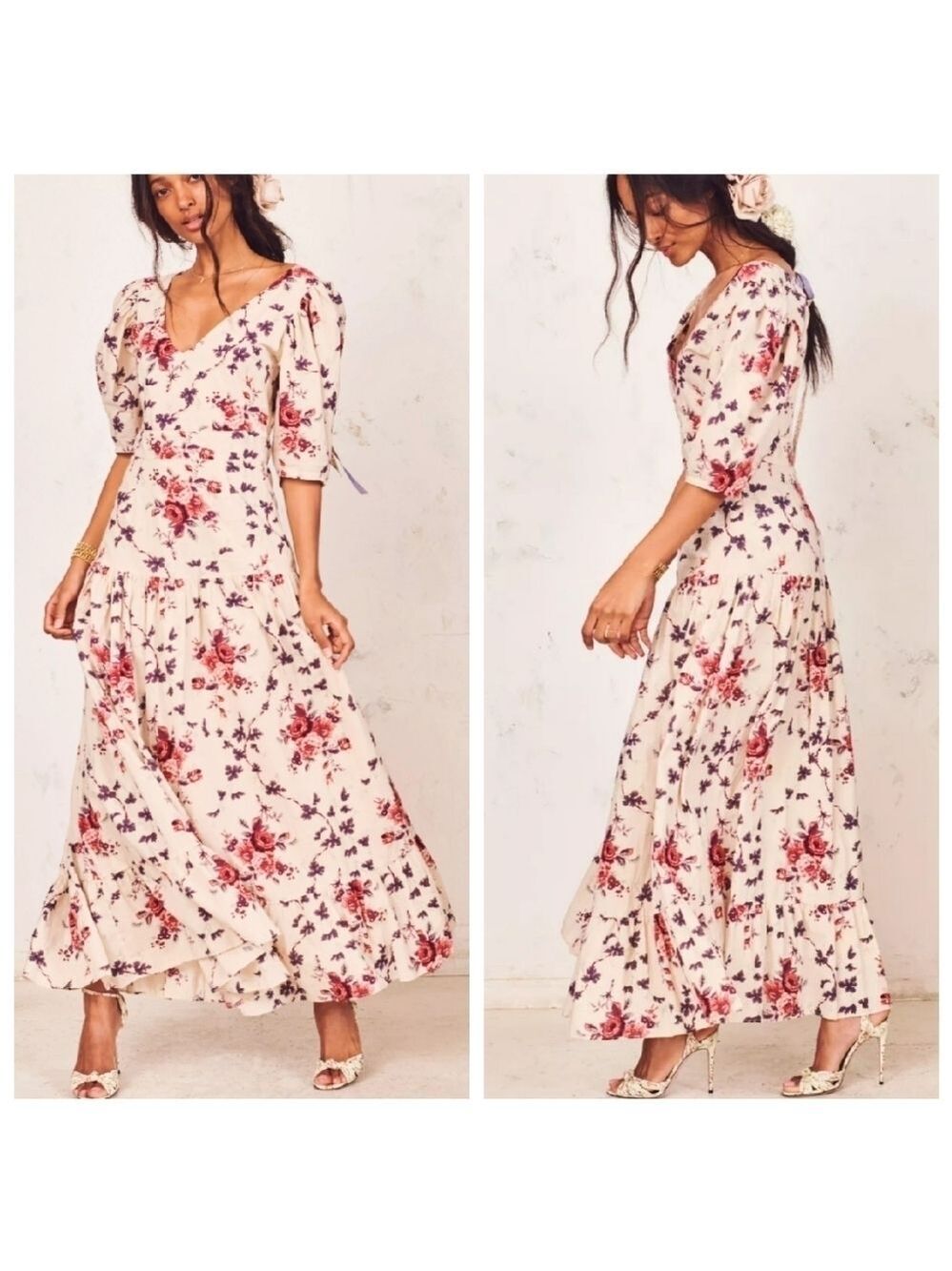 NWT LoveShackFancy 0 Lenny Malbec Floral Maxi Dress